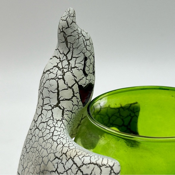 Rare Vtg Kirkland's Halloween Crackled Ghost Candleholder w Green Glass Votive - Picture 8 of 15